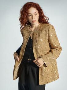 Aveloria Modichic 优雅复古设计纹理串珠刺绣贴袋圆领女式夹克