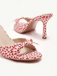 CUCCOO CHICEST Eleganckie sandały damskie z kokardą w kształcie serca i okrągłym noskiem, cienkie, na wysokim obcasie, słodkie, romantyczne, czerwone buty z materiału dla kobiet, odpowiednie na popołudniową herbatę, randkę, imprezę, wakacje
