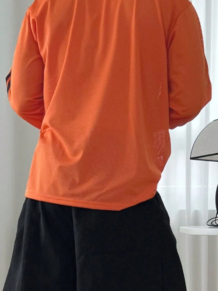 Men's Sports Jersey Number & Letter Print Mesh T-Shirt,Fall Clothes