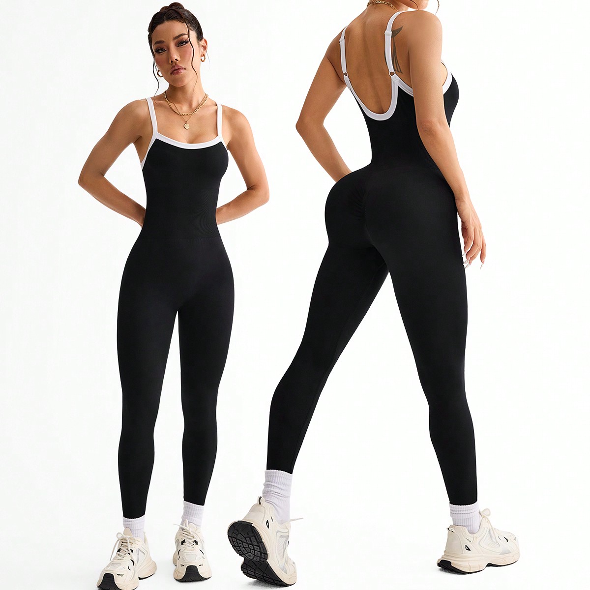 Mono de mujer con ajuste sin costuras y correa ajustable en la cintura para uso diario, entrenamiento y gimnasio