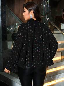 SHEIN Unity 大码女式露肩长袖派对衬衫 - 黑色 - 查看 2
