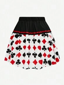 SHEIN LUNE Plus Size Women A-Line Ruched Colorblock Poker Card Floral Print Short Skirt, Fashionable Mini Skirt