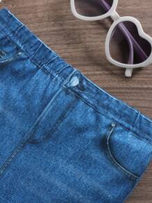 SHEIN 女婴可爱豹纹短袖上衣配松紧腰裤套装，夏季 - 白色 - 查看 4