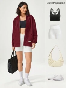 GLOWMODE Everyday Fleece Keep It Casual Unisex Long Sleeve Hoodie Jacket With Basic Pockets Daily Casual - Burgundy - View 5