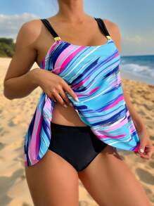 Swim Lushoire Women's Casual A-Line Dress Flowy Design Ombre Print Slip-On Bikini Tankini Summer - Multicolor - View 5