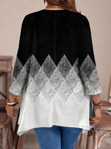 EMERY ROSE Áo thun tay dài in họa tiết tối giản, rộng rãi, cỡ lớn, mùa xuân/thu - Nhiều màu - Xem 2