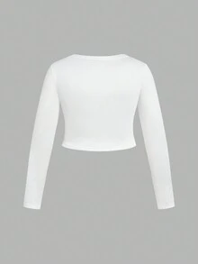 SHEIN EZwear 3pcs Women Plus Size Black, White, Gray U-Neck Tight Cropped Long Sleeve T-Shirts, Versatile Casual Undershirts, Outerwear, Suitable For Autumn/Winter, Back To School - Multicolor - View 7