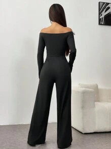 Chiquease 女式露肩系带开衩连体裤 - 黑色 - 查看 2