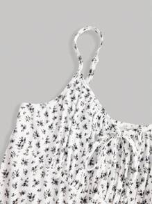 SHEIN EZwear 1 件大码女式花卉印花针织吊带背心连衣裙，夏季 - 黑與白 - 查看 3