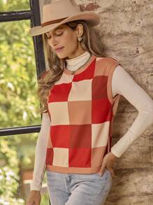 LanaWest 女士休闲格子图案吊带背心（随机剪裁）图案 T 恤女士上衣 - 彩色 - 查看 6