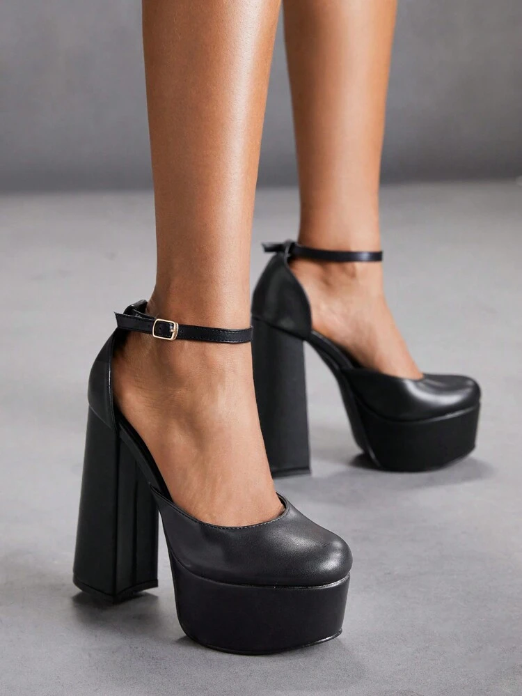 CUCCOO SZL Fashion Black Thick Platform Chunky Heel Women High Heel Shoes Spring Shoes Spring Break Easter Prom Heels For Christmas Spring Shoes