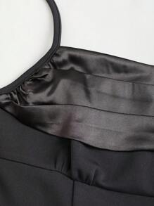 Sweetra 女士新款秋冬时尚露肩高端派对连衣裙，可爱美式淑女风褶皱荷叶边蝴蝶结吊带优雅女士连衣裙 - 灰色 - 查看 3