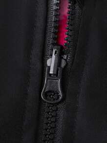 SHEIN Young Girls Fashionable Reversible Heart Pattern Plush Hooded Zipper Jacket - Hot Pink - View 6