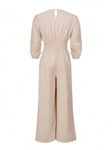 Pariaura Women's Solid Color Simple Daily Long Sleeve Jumpsuit - Apricot - View 7