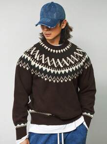 DAZY Men's Crew Neck Sweater, Simple & Fashionable, Casual And Everyday Wear,Fall Clothes - Coffee Brown - View 1