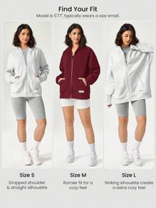 GLOWMODE Everyday Fleece Keep It Casual Unisex Long Sleeve Hoodie Jacket With Basic Pockets Daily Casual - Burgundy - View 6