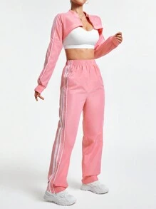 SHEIN Sport Studio Damskie sportowe dresy damskie, rozpinany top i długie spodnie