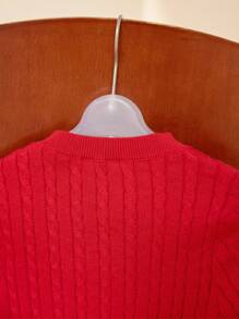 PrepCrw 年轻女孩松鼠刺绣长袖单排扣休闲开衫，秋冬 - 紅色 - 查看 6