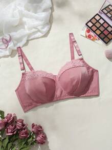 舒适柔软曲线花卉蕾丝无钢圈哺乳孕妇文胸，加大码