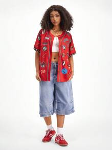 SHEIN Coolane 女式秋冬街头图案足球衬衫 - 紅色 - 查看 6