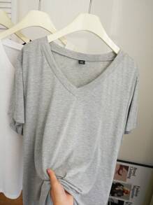 Comfortcana 3pcs Plus Size Casual V-Neck Swing T-Shirt, Spring/Summer