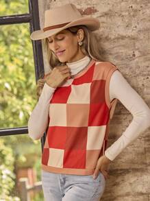 LanaWest 女士休闲格子图案吊带背心（随机剪裁）图案 T 恤女士上衣 - 彩色 - 查看 5