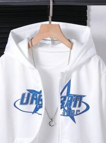 Tween Boy Star Print Street Style Hooded Zip-Up Jacket Chic Outfits For Autumn/Winter