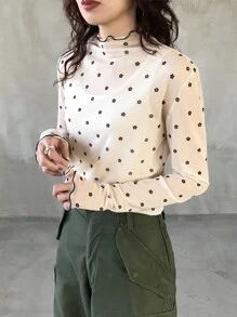 FRIFUL 女式波尔卡圆点衬衫，休闲简约风格，适合日常穿着，秋季服装长袖女式上衣