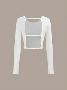 INAWLY Women Open Back Sexy Solid Color Slim Fit Long Sleeve T-Shirt Fall Cloth For Women - White - View 7