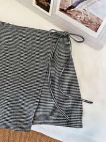 CosyJoli 大码女式舒适休闲优雅系带厚花呢短裙短裤，适合秋冬季