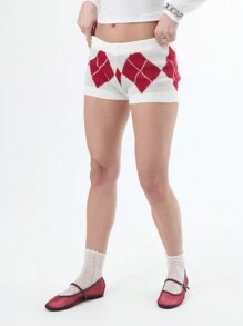 SHEIN Unity Knit Diamond Plaid Hot Pants Christmas Clothes Women New Year