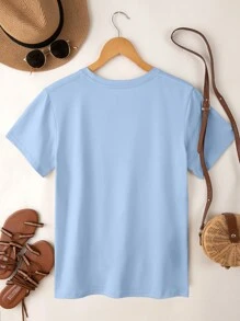 VaVaBold Women's Butterfly Element Printed Short Sleeve Tee, Round Neck Tops For Spring/Summer - Baby Blue - View 2