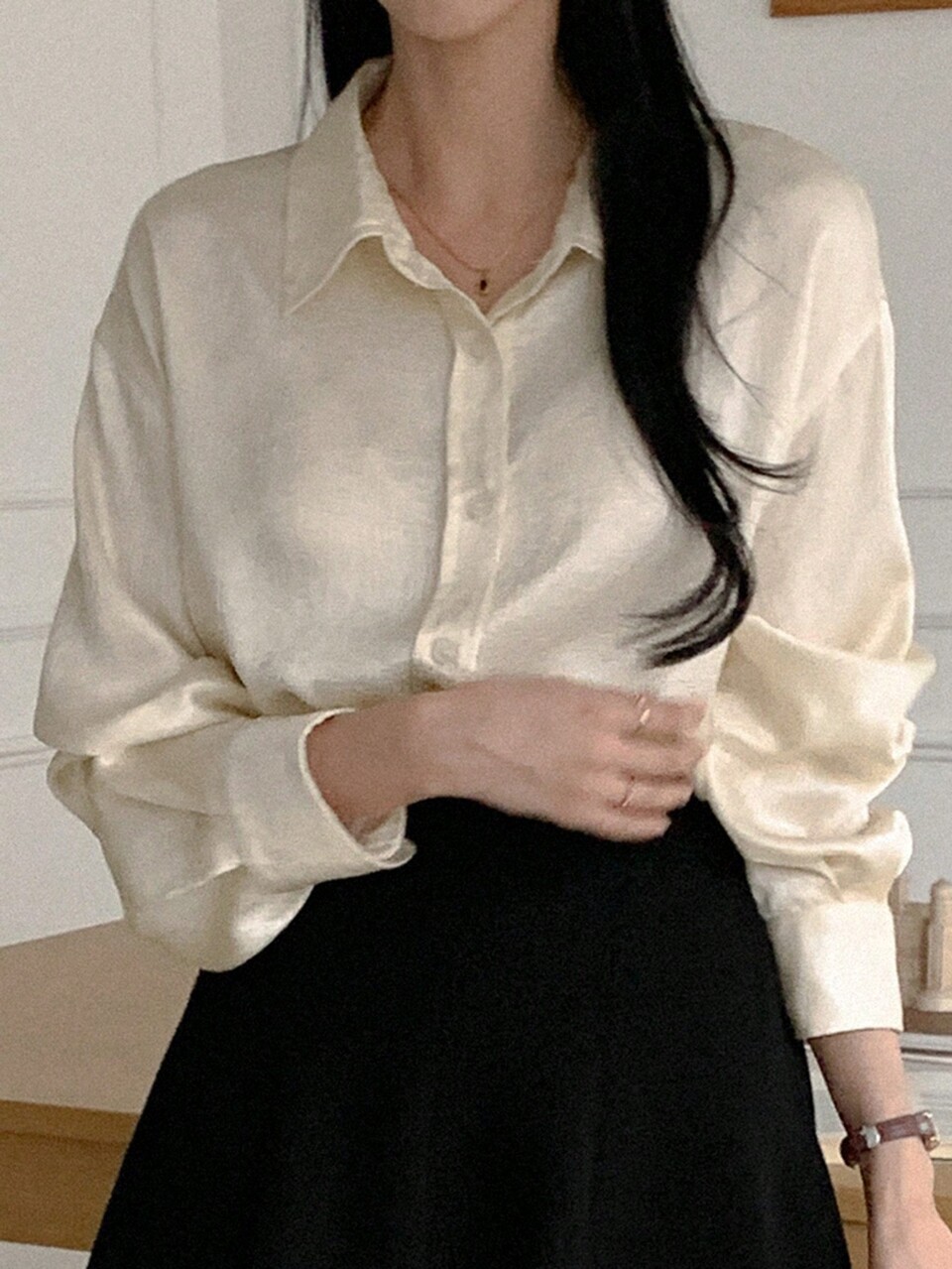 Solid Color Textured Long Sleeve Loose Turndown Collar Casual Summer Blouse For Women,Fall Clothes