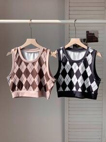 Comfortcana Débardeur casual à motif écossais, conception de mode simple pour un port quotidien - Multicolore - Voir 5