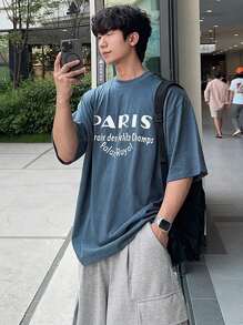 DAZY Men's Basic Blue Letter Print T-Shirt,Graphic Tees - Blue - View 2