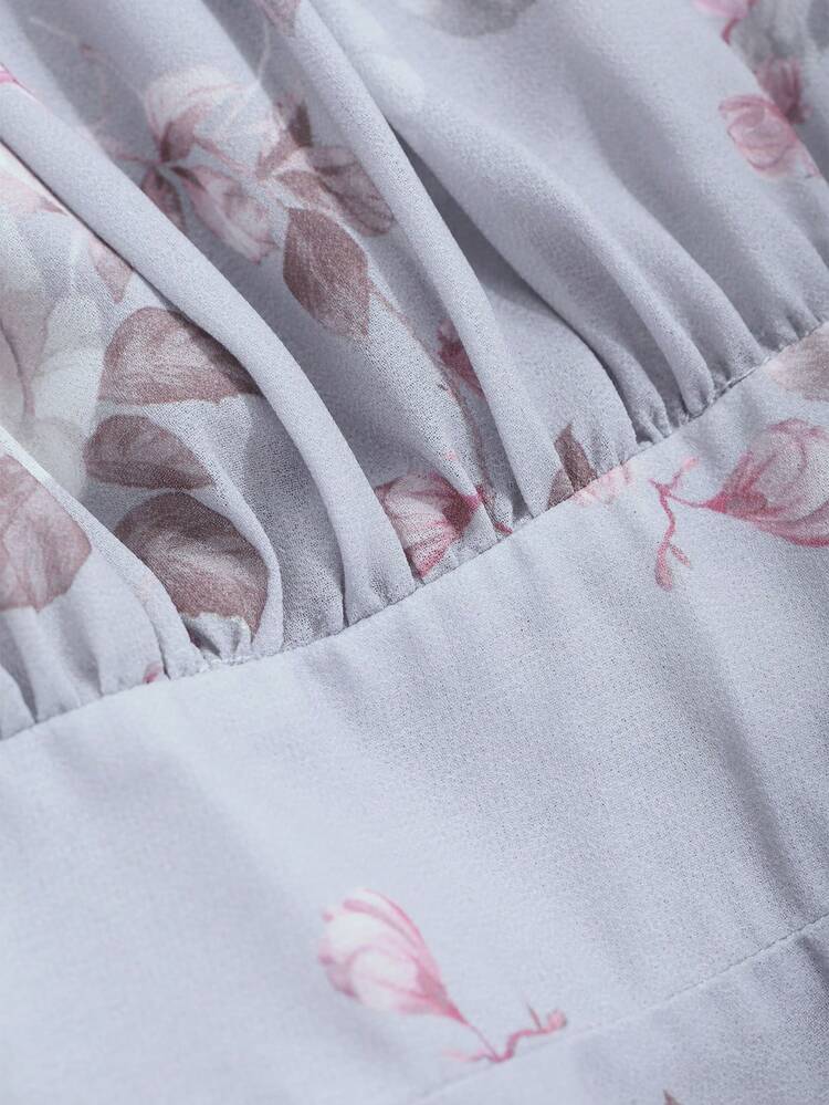 Floral Print Chiffon Flowy Midi Dress For Women,Fall Clothes Long Sleeve Dress