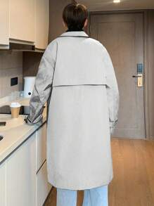 Claim Dot Men's Solid Color Single-Breasted Long Casual Trench Coat, Autumn - Beige - View 2