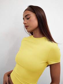 MUSERA Camiseta casual con mangas cortas de verano y primavera, estilo vacacional, tierna, cápsula de armario cotidiano, amarillo para el aeropuerto, días festivos