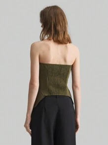 Ontre 女款四季军绿色高端简约上衣，弧形花瓣下摆抹胸，节日必备上衣 - 軍綠色 - 查看 2