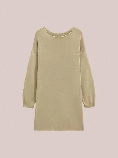 SHEIN LUNE Plus Size Casual Solid Color Drop Shoulder Sweater Dress, Autumn/Winter