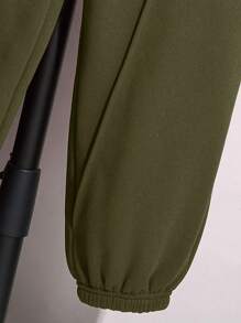 SHEIN 2pcs Tween Boy Fleece Hoodie & Sweatpants Set, All-Match & Versatile, Suitable For Spring & Autumn, Thickened - Army Green - View 5