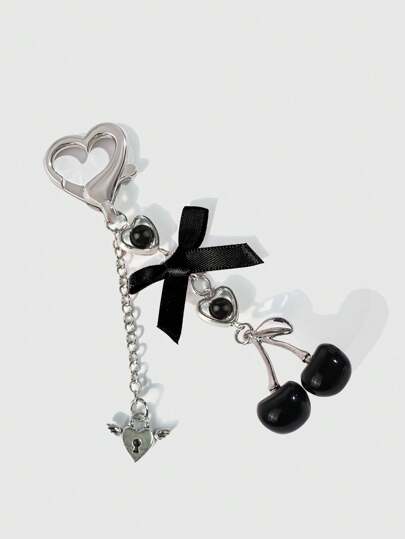 Kawaii 1 pezzo Portachiavi a ciondolo con cigliegia rossa e trasparente, stile bohémien, adatto per San Valentino