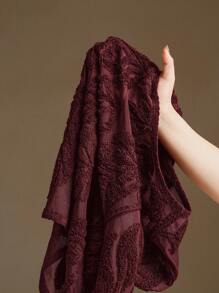 Anewsta Suéter elástico de crochet con cuello redondo transparente y diseño floral 3D, ideal para Navidad - Rojo - Ver 7