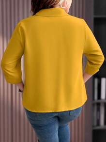 EMERY ROSE Camisa casual de talla grande para mujer con botones y mangas 3/4 sueltas y llanas - Amarillo - Ver 2