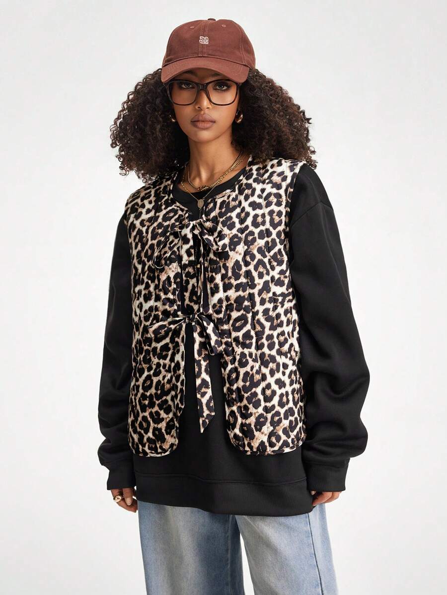 SHEIN EZwear 女士街头休闲豹纹绗缝保暖吊带背心