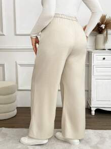 SHEIN Frenchy Women Plus Size Casual Solid Color Pants, Versatile - Apricot - View 6