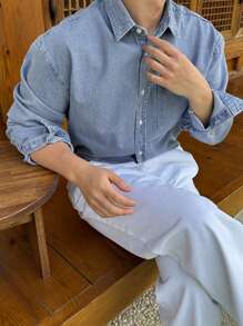 DAZY Men's Casual Washed Blue Denim Jacket, Autumn - Blue - View 1