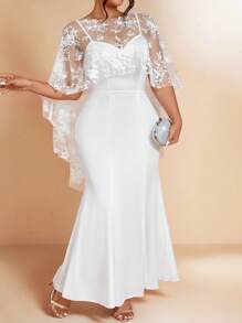 Cravure Women's Solid Color Lace Knitted Mermaid Dress, Wedding - White - View 5