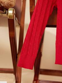 PrepCrw 年轻女孩松鼠刺绣长袖单排扣休闲开衫，秋冬 - 紅色 - 查看 5