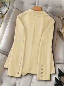 SHEIN Clasi Women's Solid Color Notched Lapel Long Sleeve Elegant Office Blazer, Autumn - Apricot - View 2